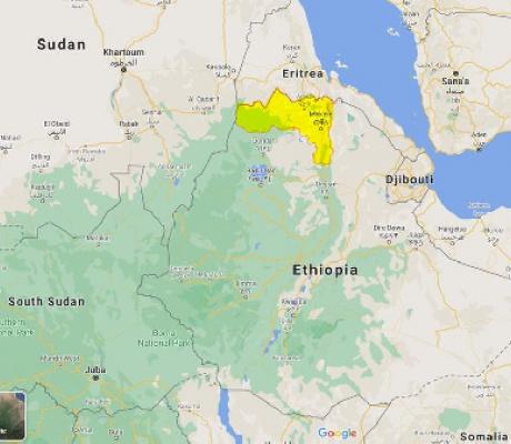 A map highlighting Tigray region in northern Ethiopia, PHOTO | GOOGLE MAPS