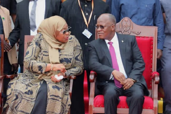 Acting Tanzania president Samia Suluhu with late John Magufuli