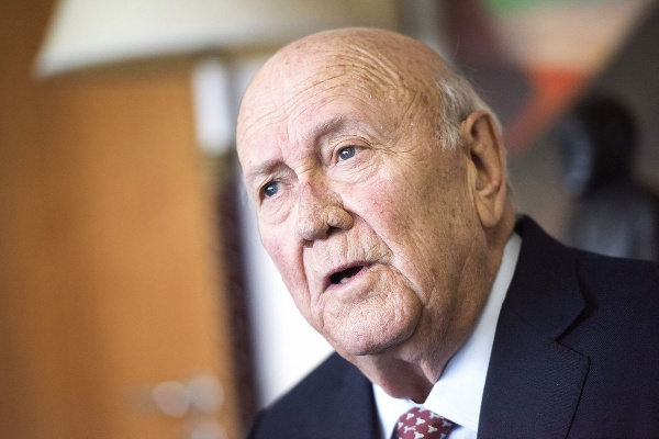 South Africa’s last apartheid president, F.W. de Klerk