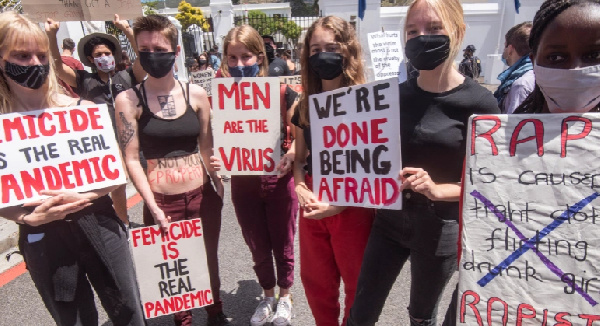 South African women take part in a protest against gender-based violence