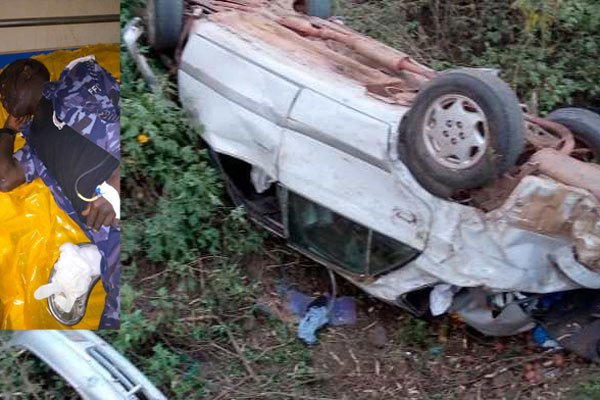 The wreckage of the car in which the officers were travelling before it overturned