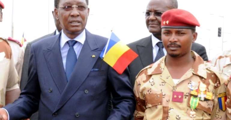 Chad's President Idriss Deby Itno pictured alongside his son Mahamat Idriss Deby in 2013