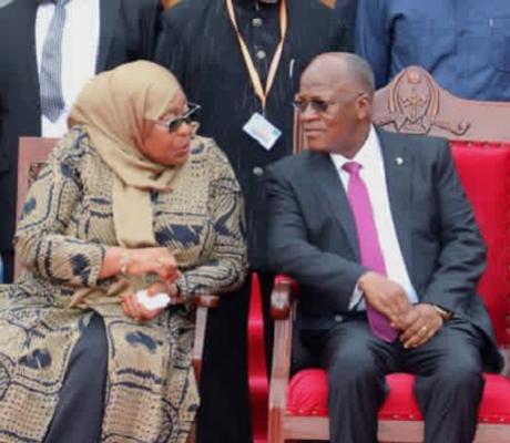 Acting Tanzania president Samia Suluhu with late John Magufuli