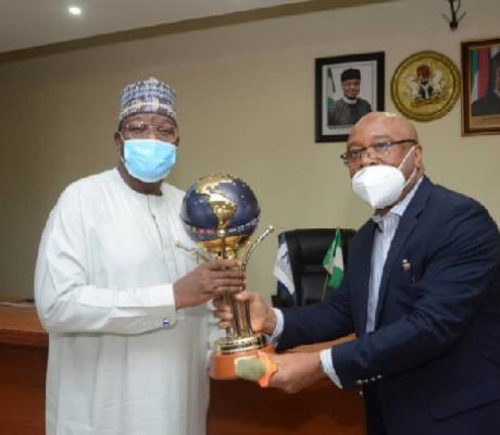 Dr. Eke Agbai presented the award to Prof. Danbatta at the Commission's Headquarters, Abuja