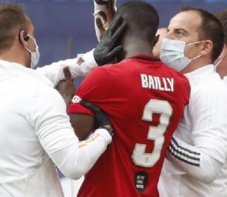 Eric Bailly had treatment on a cut to his head before he was taken off on a stretcher