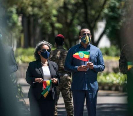 Ethiopia's President Sahle-Work Zewde and Prime Minister Abiy Ahmed during an event