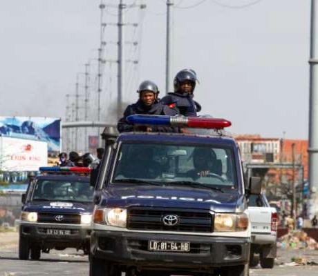 Police officers are in Luanda, Angola, on November 11, 2020. Police recently arrested and detained journalist Jorge Manuel.