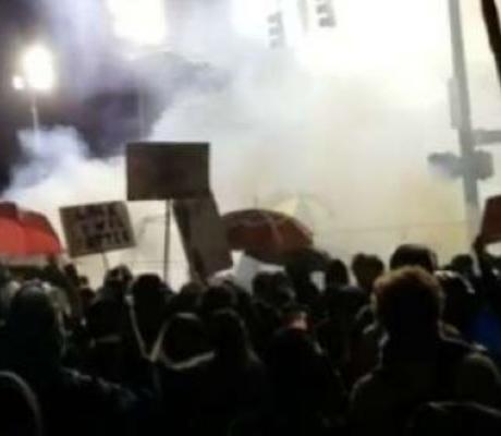 Protesters visible among the tear gas at a Black Lives Matter protest in Portland