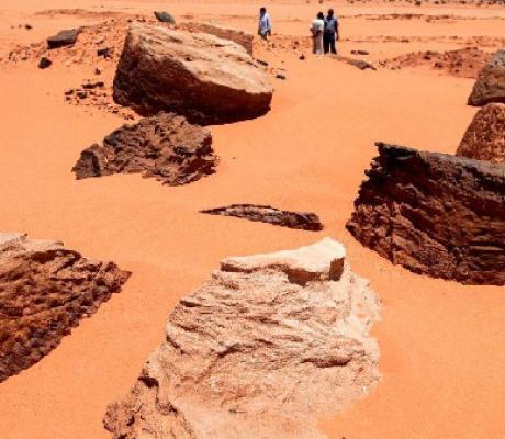 Remains of the two millenia-old site of Jabal Maragha that was ravaged by gold hunters are scattered