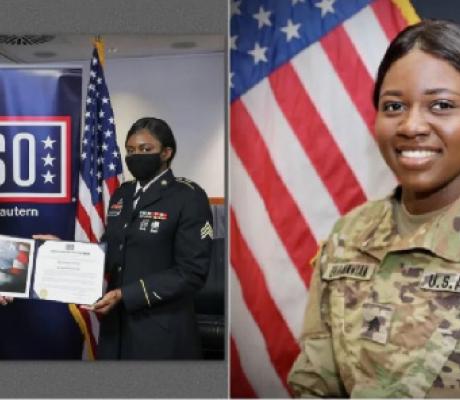 Sergeant Mary Ehiarinmwain (Right) receiving her award