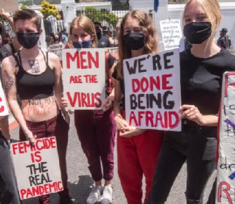 South African women take part in a protest against gender-based violence