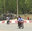 A tank positioned at a roundabout in Chad's capital N'Djamena on Monday